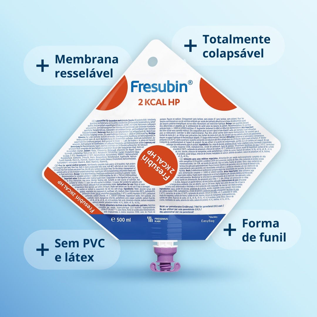 Um infográfico que explica os quatro aspectos principais do funcionamento do recipiente para alimentação por sonda EasyBag, da Fresenius Kabi. 