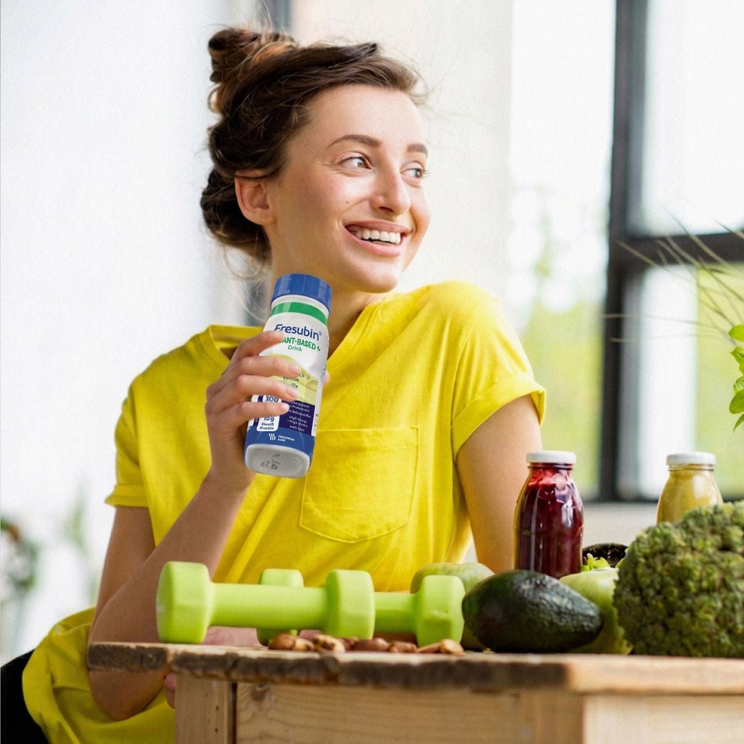 Fresubin explains that common conditions requA lady smiles as she enjoys a vegan Fresubin Vanilla-flavoured Plant-Based Drink to support her high energy, high protein needs nutritional needs. iring paediatric enteral nutrition include critical illness, paediatric intensive care, neurological impairment, cancer, gastrointestinal disorders, cystic fibrosis and failure to thrive 