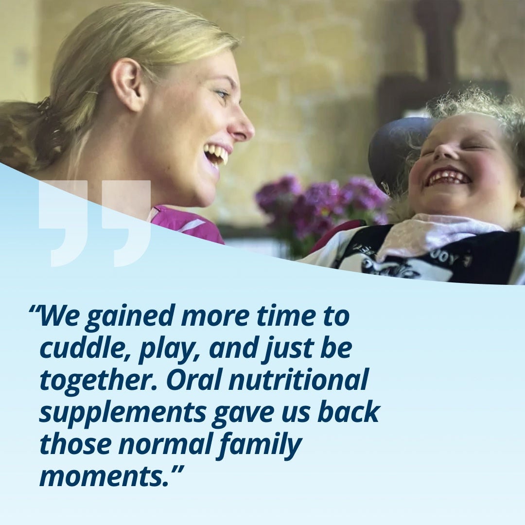Thanks to Fresubin's Frebini nutritional support, Leni's family say, "We gained more time to cuddle, play, and just be together. Tube feeding gave us back those normal family moments." 
