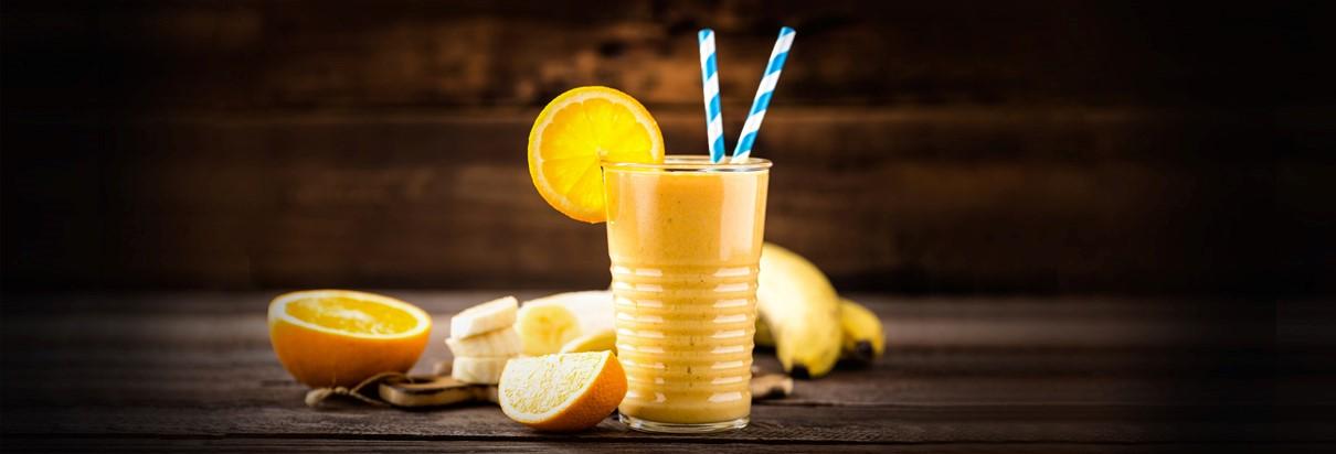 Oppskrift på gul smoothie med Fresubin 2 kcal Fibre DRINK Vanilje