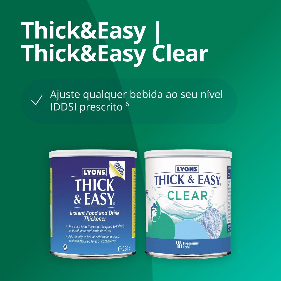 Thick&Easy e Thick&Easy Clear podem ser utilizados para ajustar a viscosidade de qualquer bebida, de modo a adequá-la ao nível IDDSI prescrito.