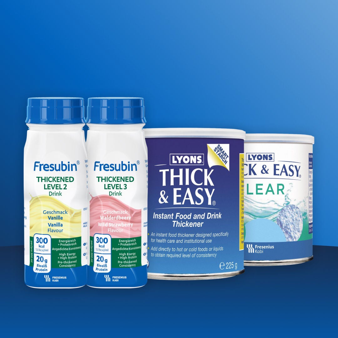 As soluções nutricionais da Fresubin para a disfagia oferecem uma variedade de formatos e sabores, incluindo a Bebida Espessada de Nível 2 com sabor a baunilha, a Bebida Espessada de Nível 3 com sabor a morango silvestre, o Espessante Instantâneo para Alimentos e Bebidas «Thick&Easy» e o «Thick&Easy Clear». 