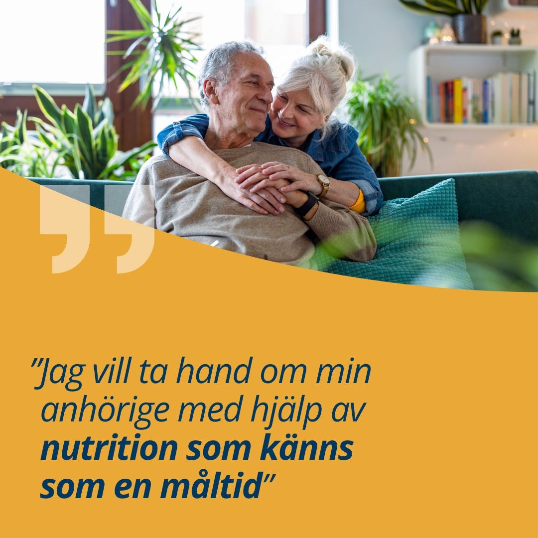 En anhörigvårdare som har använt Fresubins NutriChef-sortiment säger: ”Jag vill ta hand om min närstående med näring som känns som en riktig måltid, inte som en näringsblandning.” 
