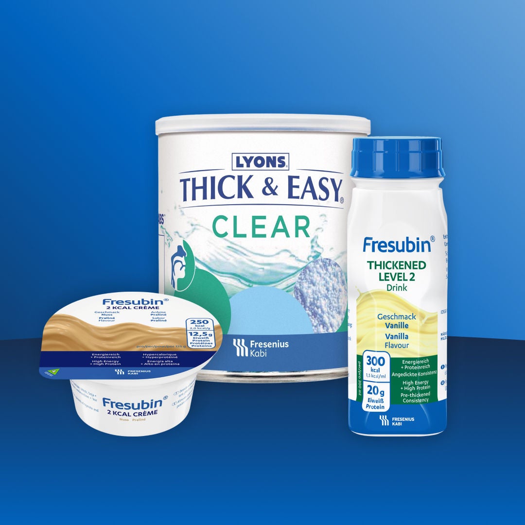 A gama de produtos para a disfagia da Fresubin está disponível em vários formatos, incluindo o espessante alimentar «Thick&Easy Clear», o creme «Fresubin» com sabor a praliné (2 kcal) e a bebida espessada de nível 2 «Fresubin» com sabor a baunilha. 