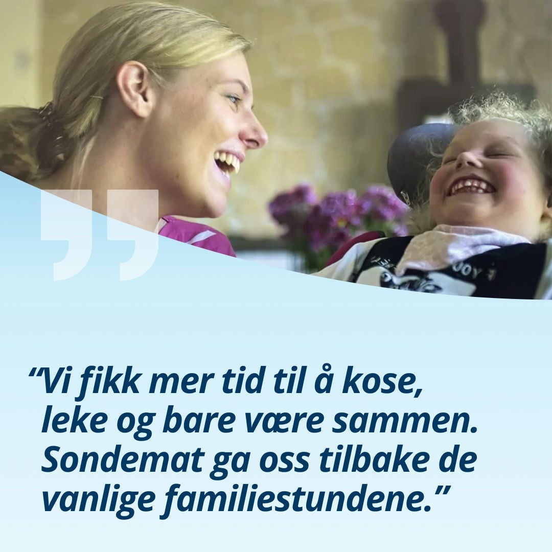 Takket være Fresubins ernæringsstøtte Frebini sier Lenis familie: «Vi fikk mer tid til å kose, leke og bare være sammen. Sondeernæring ga oss tilbake de vanlige familiemomentene.» 