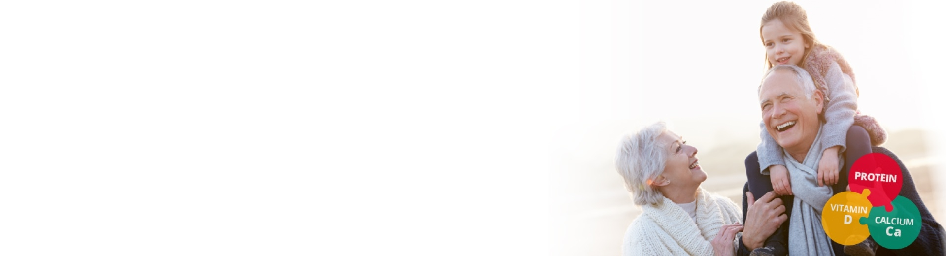 Image with a family and symbols for protein, vitamin D, and calcium