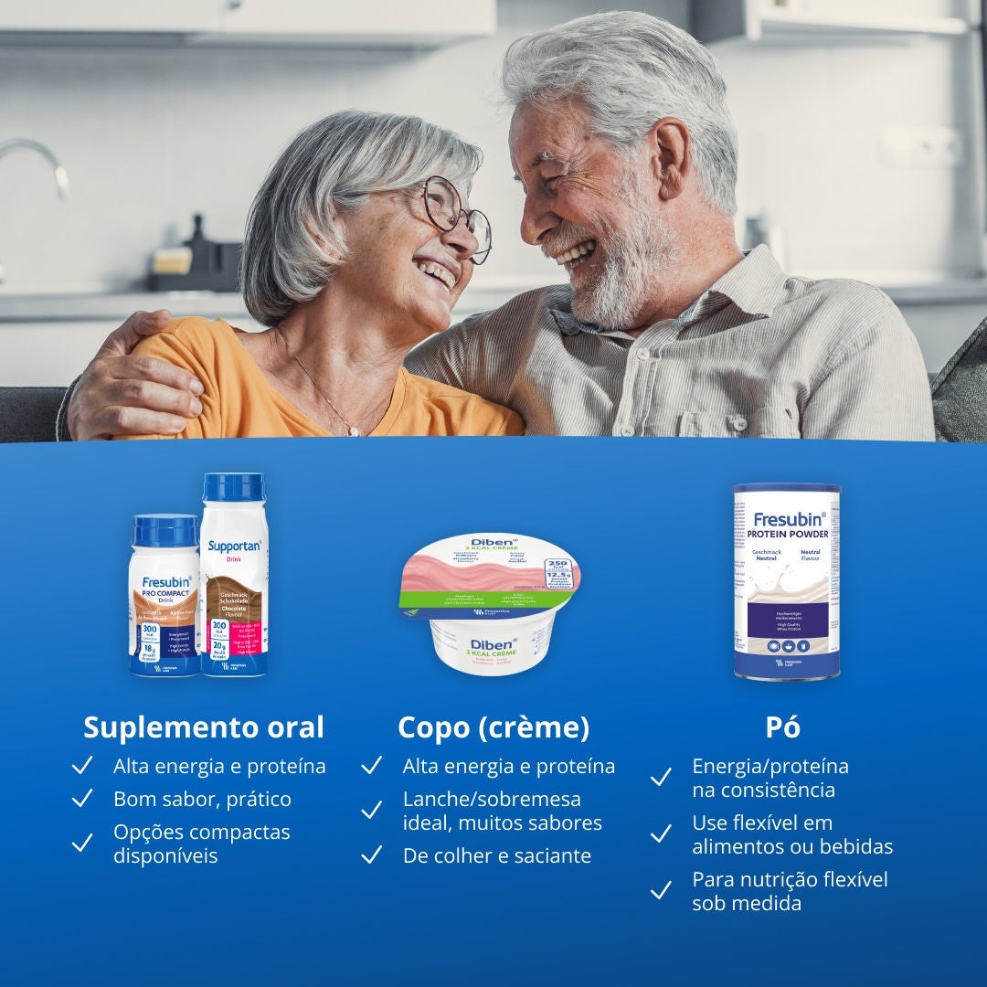 A linha de suplementação nutricional oral Fresubin inclui bebidas energéticas e ricas em proteínas, de fácil consumo, com excelente sabor e práticas, disponíveis em opções compactas; copinhos de creme que podem ser consumidos com colher, que são ricos em energia e proteínas e ideais como lanche ou sobremesa, em diversos sabores; e pós que podem ser adicionados a alimentos ou bebidas para ajustar o teor de energia e proteínas à consistência desejada, proporcionando uma nutrição flexível e personalizada. 