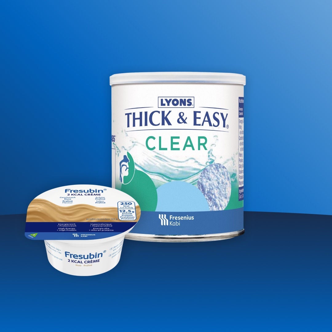 La línea de productos para la disfagia de Fresubin está disponible en diversos formatos, entre los que se incluyen el espesante alimenticio Thick&Easy Clear, la crema Fresubin con sabor a praliné de 2 kcal y la bebida espesada Fresubin con sabor a vainilla de nivel 2. 