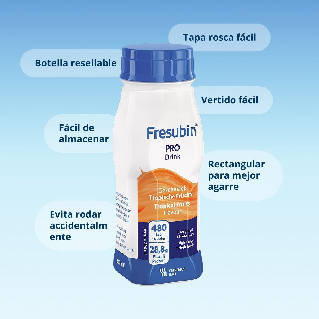Una infografía que explica las funcionalidades del diseño de Fresubin EasyBottle. 