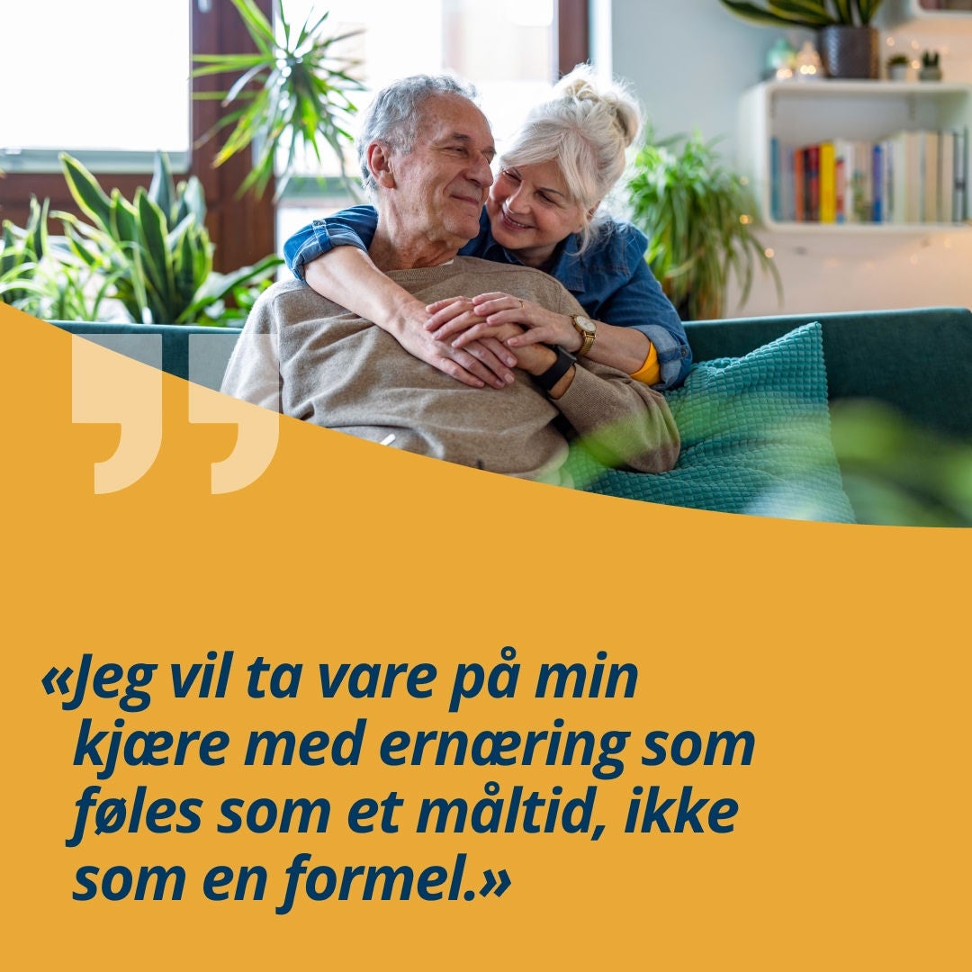 En omsorgsperson som har brukt Fresubins NutriChef-serie, sier: «Jeg vil ta vare på min kjære med næring som føles som et måltid, ikke som en ernæringsblanding.» 