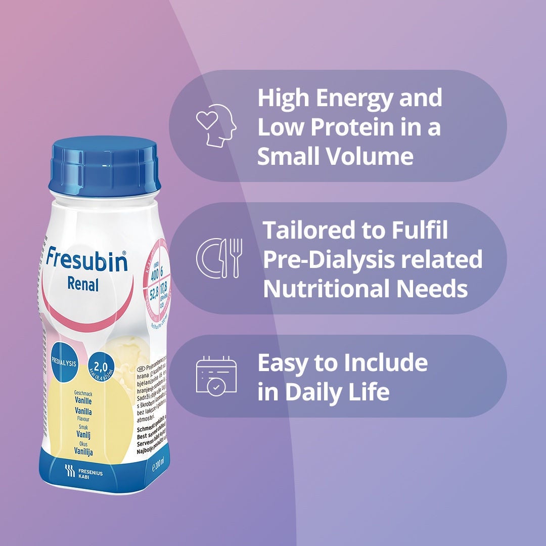Renalive HP delivers high energy in a compact 200ml bottle, helpful for when appetite is low. The Renalive range is also tailored for dialysis-related nutritional needs with reduced sodium, potassium and phosphorus, which are key minerals to monitor with CKD. It is easy to include Renalive in daily life as no preparation is needed thanks to the ready-to-drink format that is best served chilled. 