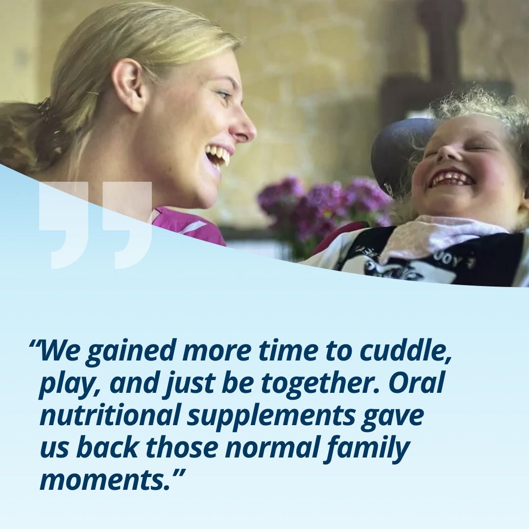 Thanks to Fresubin's Frebini nutritional support, Leni's family say, "We gained more time to cuddle, play, and just be together. Tube feeding gave us back those normal family moments." 