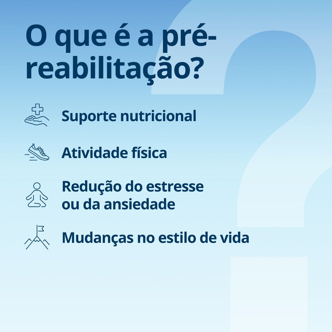 Fresubin explica que a pré-reabilitação inclui suporte nutricional, atividade física, redução do estresse ou da ansiedade e mudanças no estilo de vida. 