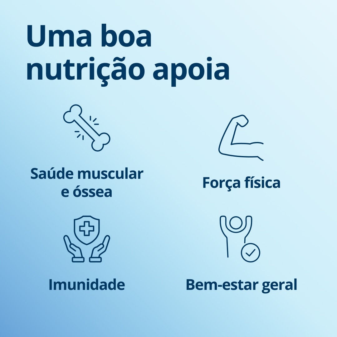 O Fresubin ajuda a manter uma boa nutrição, o que contribui para a saúde muscular e óssea, a força física, a imunidade e o bem-estar geral. 