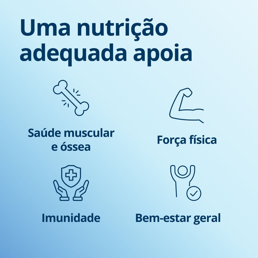 O Fresubin ajuda a manter uma boa nutrição, o que contribui para a saúde muscular e óssea, a força física, a imunidade e o bem-estar geral. 