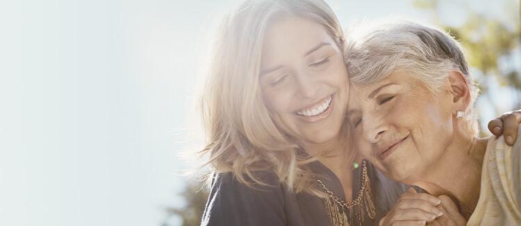 Woman Hugging & smiling