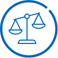 Blue scales icon inside a circular outline representing balance and equilibrium.