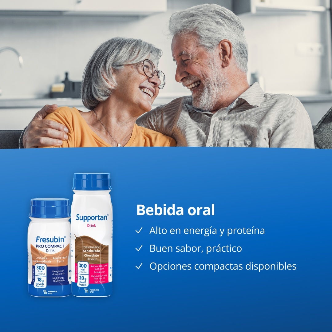 La gama de suplementos nutricionales orales Fresubin incluye bebidas energéticas y ricas en proteínas para tomar a sorbos, que tienen un sabor excelente y son prácticas, con opciones compactas disponibles; tazas de crema que se pueden comer con cuchara, que son energéticas y ricas en proteínas, y son ideales como merienda o postre en una variedad de sabores; y polvos que se pueden agregar a alimentos o bebidas para ajustar el contenido de energía y proteínas a la consistencia que desee, lo que permite una nutrición flexible y personalizada. 
