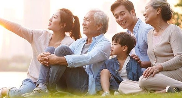 Family sitting on the grass