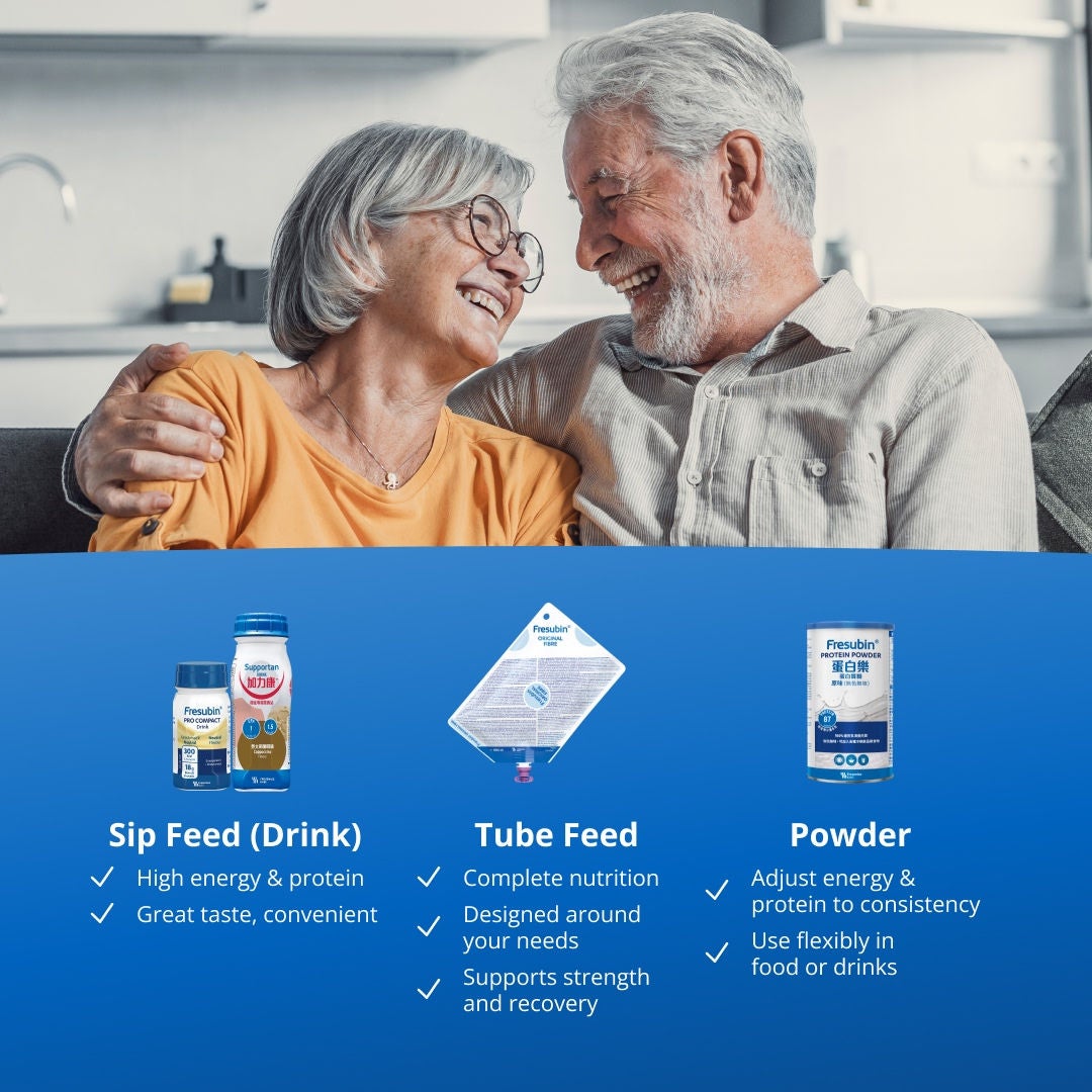 The Fresubin range includes high energy and high protein sip feed drinks that are convenient, and have a great taste; tube feeds offering complete nutrition for various clinical needs; spoonable crème cups that are high in energy and protein and ideal as a snack or dessert in a variety of flavours; and, powders that can be used in food or drinks flexibly to adjust energy and protein to your desired consistency. 