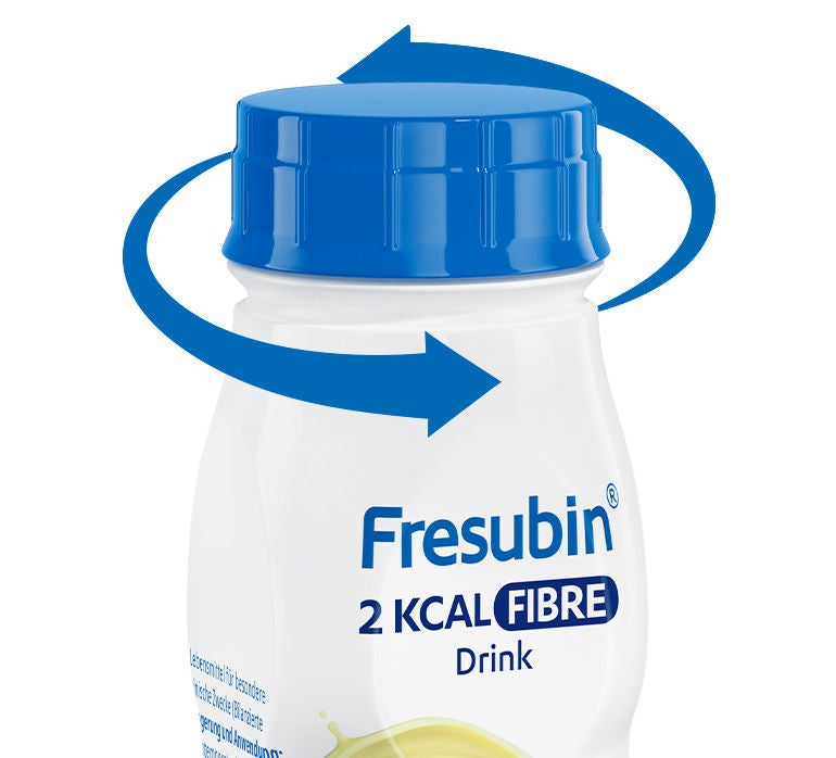 Fresubin gėrimo buteliukas ir rodyklės atsukimo kryptimis