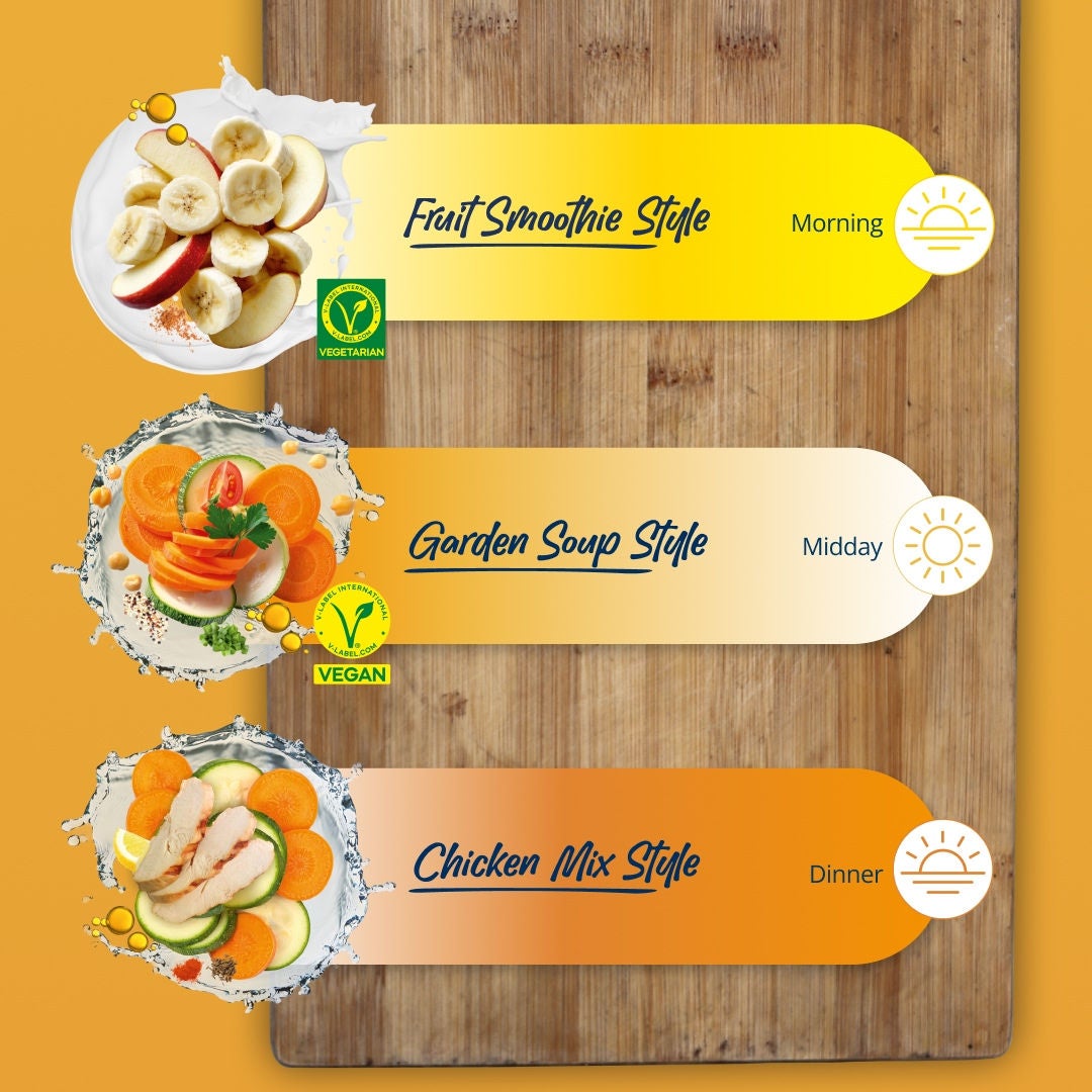 Fresubin's NutriChef range of tube feed with real food delivers a variety of different styles suitable for different meals throughout the day. Enjoy Fruit Smoothie Style in the morning, Garden Soup Style at midday and Chicken Mix Style for dinner. 