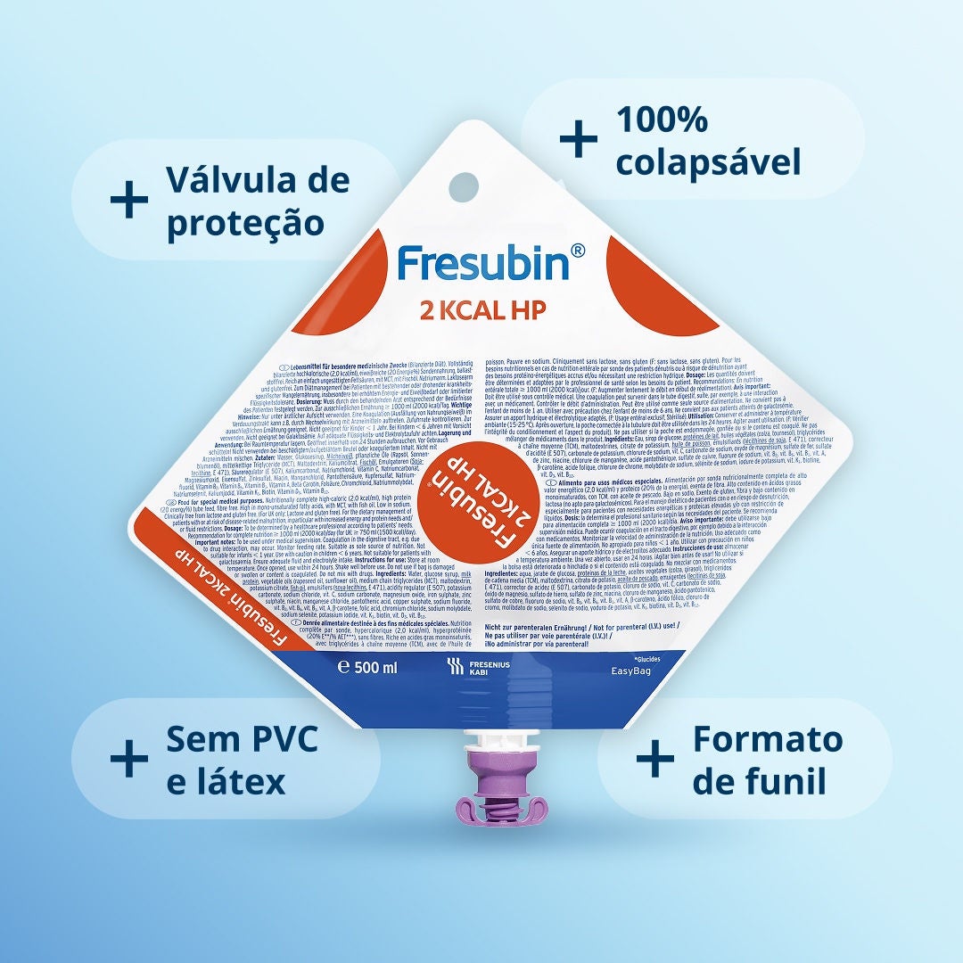 Um infográfico que explica os quatro aspetos fundamentais do funcionamento do recipiente para alimentação por sonda EasyBag da Fresenius Kabi. 