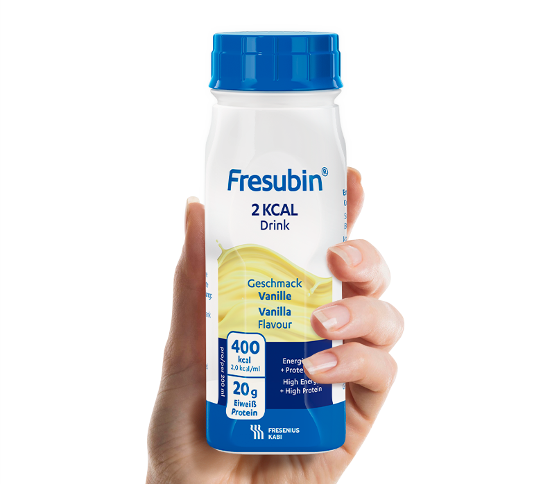 rankoje laikomas Fresubin buteliukas