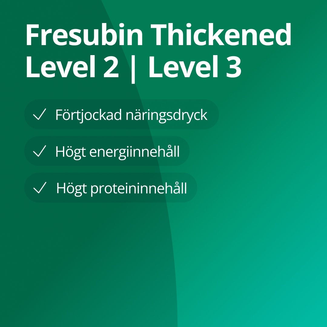 Fresubin Thickened Level 2 och Level 3 är färdigförtjockade drycker med högt energi- och proteininnehåll som tillgodoser näringsbehovet hos personer med dysfagi. Thick&Easy och Thick&Easy Clear kan användas för att justera konsistensen på valfri dryck så att den överensstämmer med den IDDSI-nivå som du har fått ordinerad. 