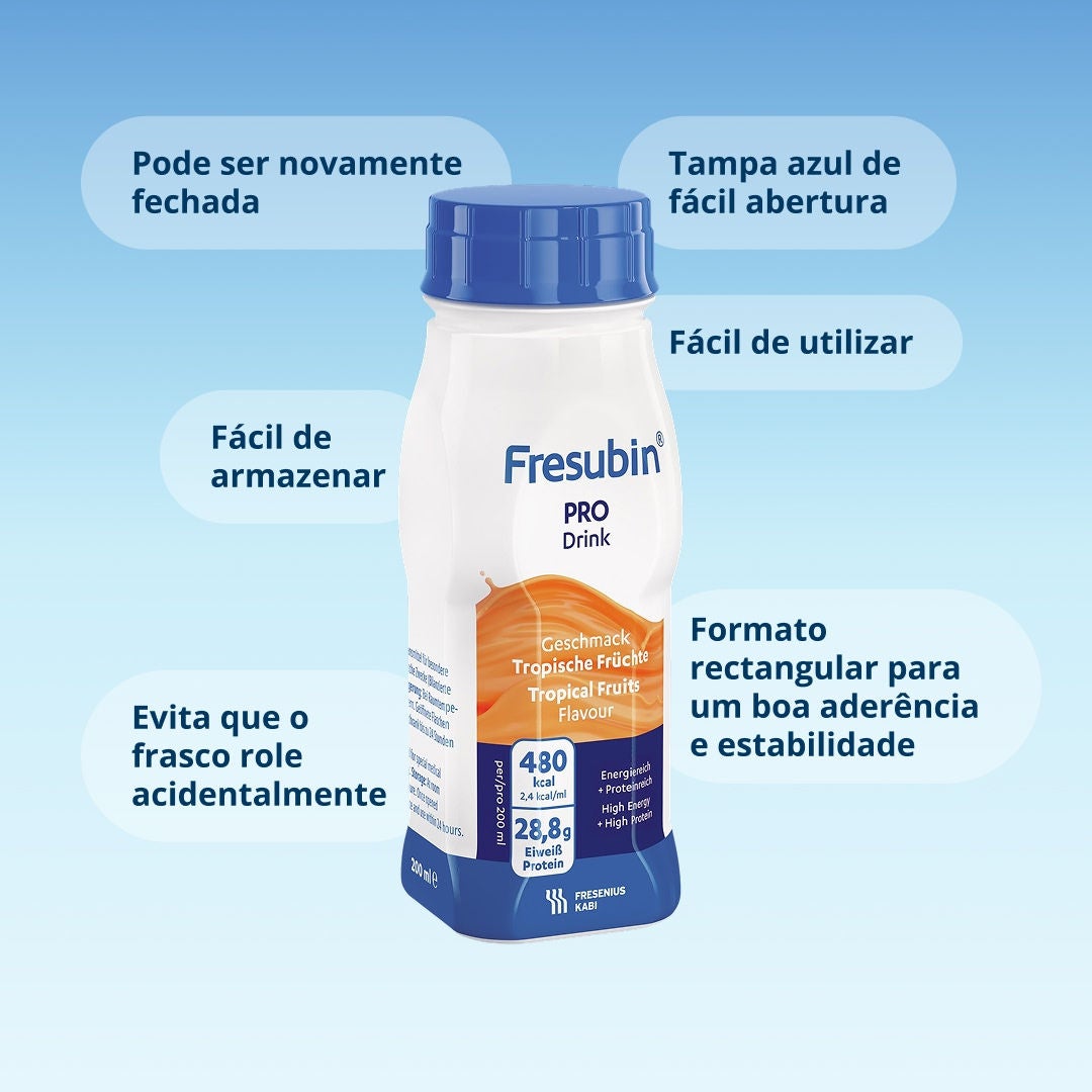 Um infográfico que explica as funcionalidades do design do Fresubin EasyBottle. 