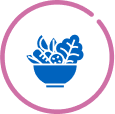 Line icon of a bowl filled with leafy greens symbolizing healthy diet and nutritional support in chronic kidney disease.