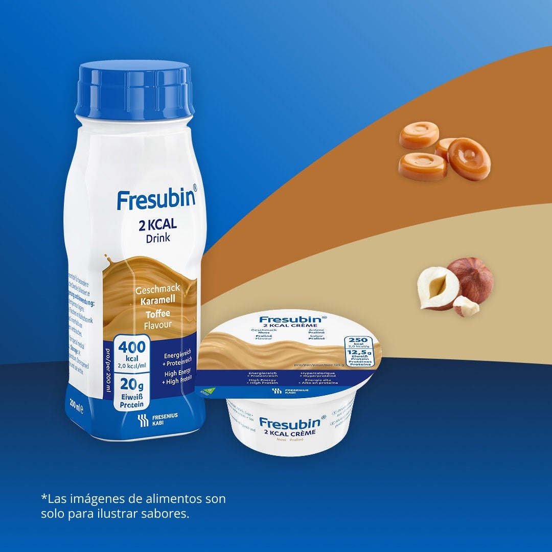 La gama 2KCAL de Fresubin incluye una amplia variedad de opciones de consumo. Entre ellas se encuentran las bebidas 2KCAL, las bebidas 2KCAL COMPACT, las bebidas 2KCAL FIBRE, las bebidas 2KCAL FIBRE COMPACT y las cremas 2KCAL. 