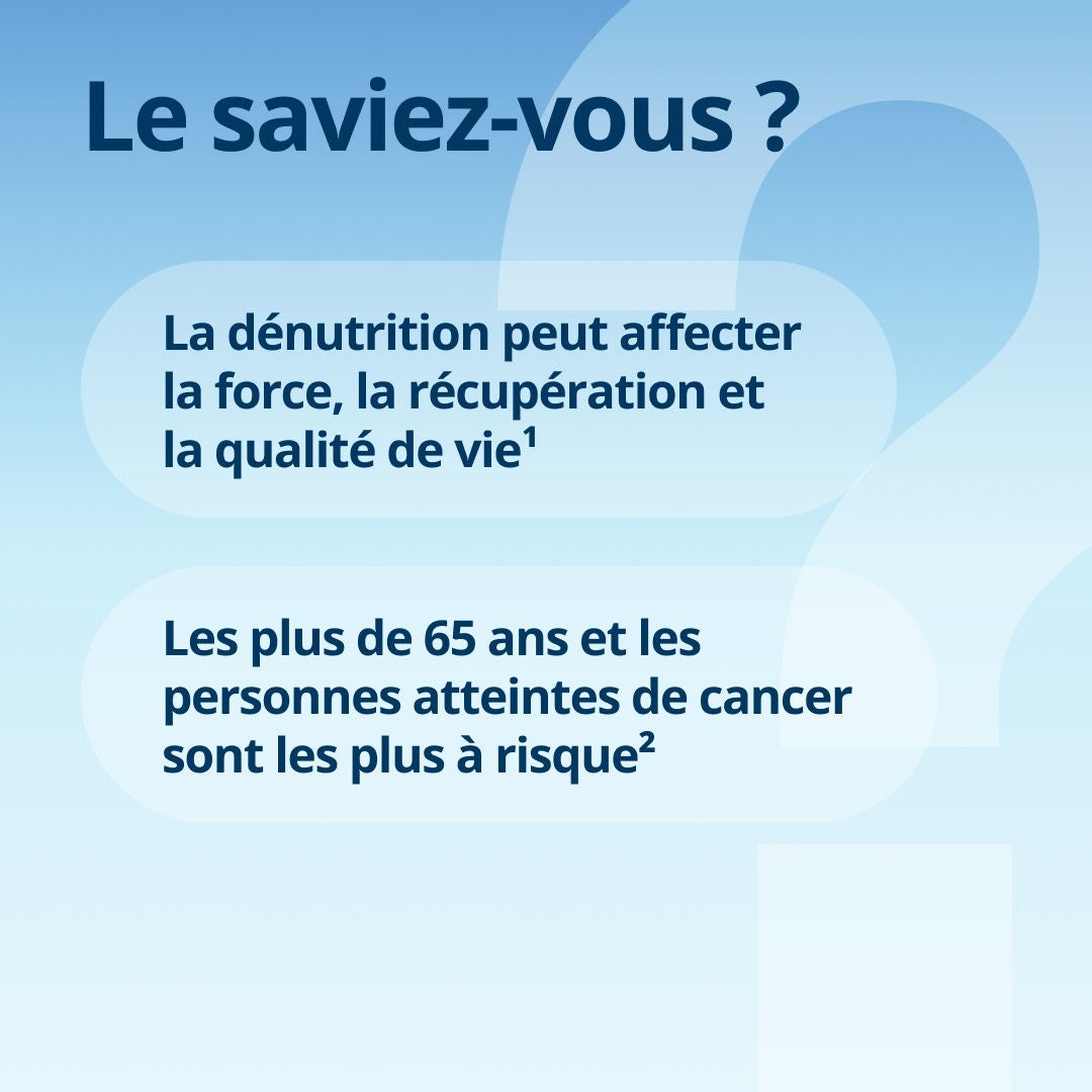Pourquoi Fresubin ? Fresubin possède plus de 50 ans d'expérience dans le domaine de la nutrition médicale et bénéficie de la confiance de plus de 70 pays à travers le monde. Plus de 500 unités sont consommées chaque minute dans le monde (selon les chiffres de 2025), et la gamme Fresubin est disponible sous forme de boissons à siroter, de desserts et de préparations pour alimentation par sonde. 