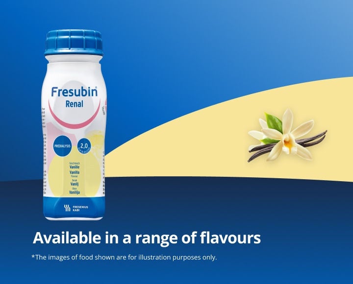 Nutritional drinks for those with chronic kidney diseases from the Fresubin RENAL range, with reduced protein and electrolytes. Includes Vanilla and Cappuccino flavours 