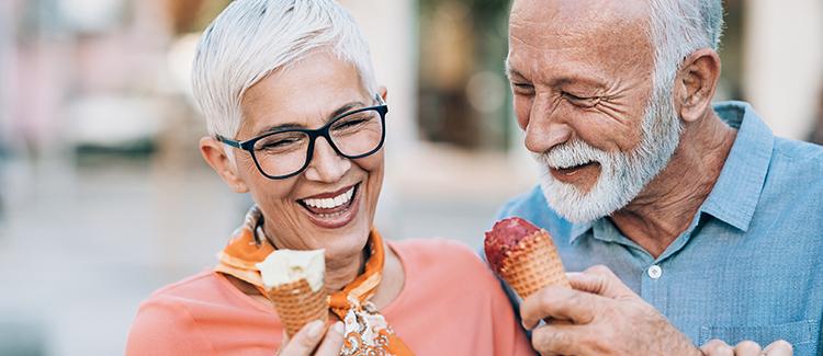 senio couple having ice cream