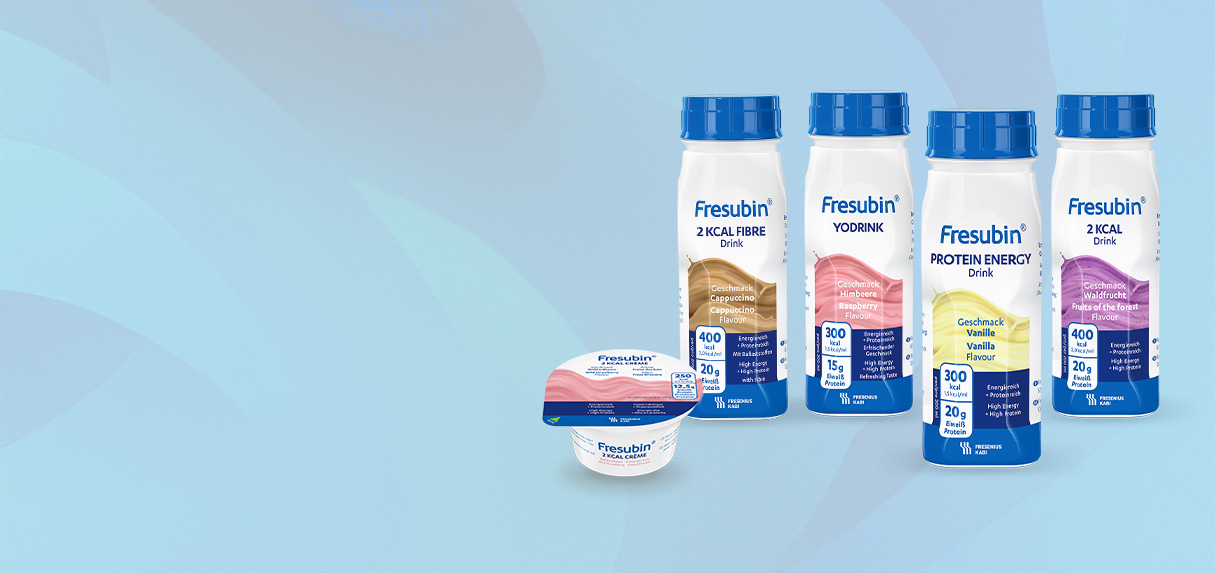 Darstellung von Fresubin Trinknahrunng und Cremes mit Verlinkung zum Produktfinder