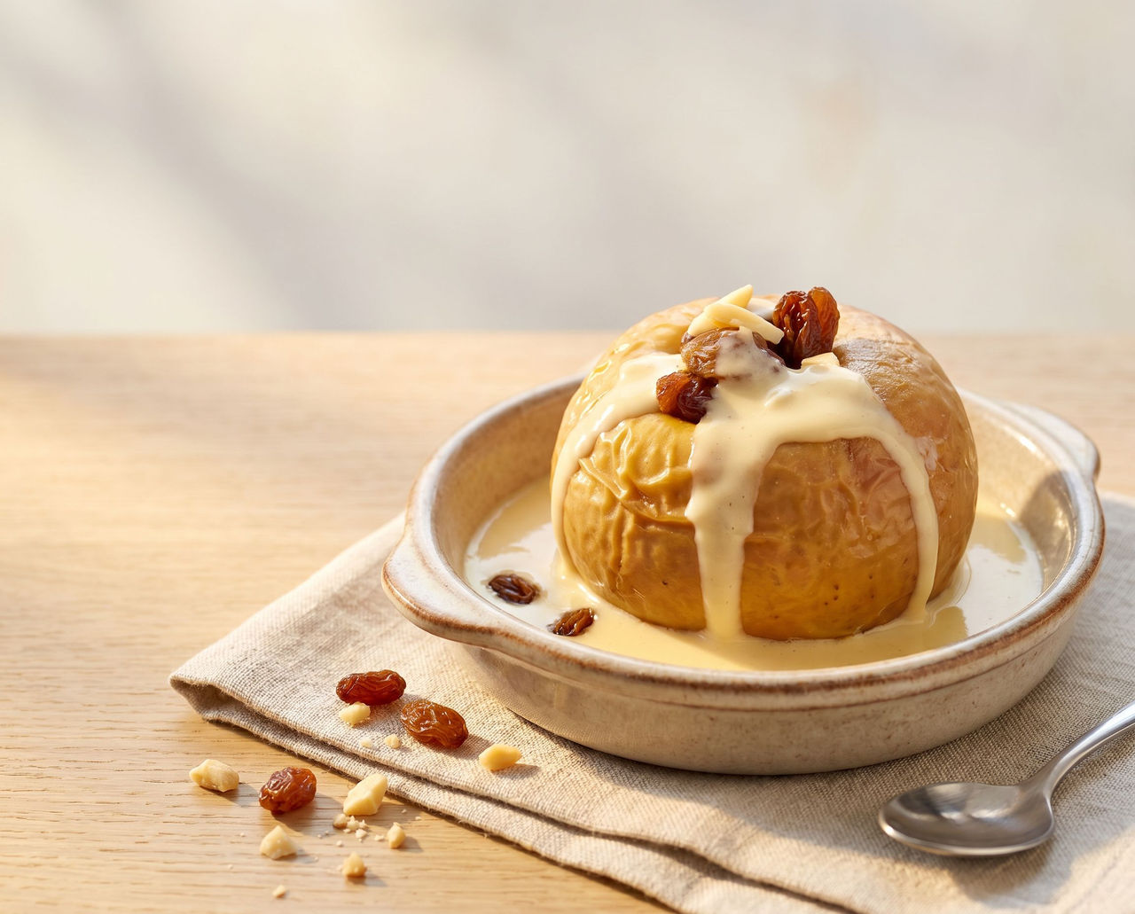 Baked apple with custard