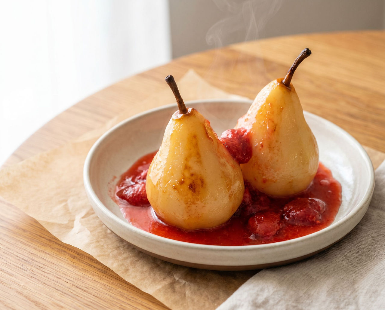Baked pears with strawberries
