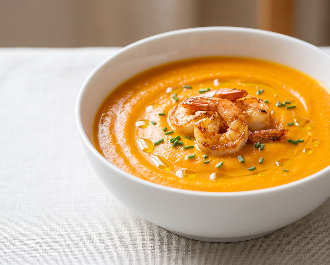 Carrot soup with shrimps