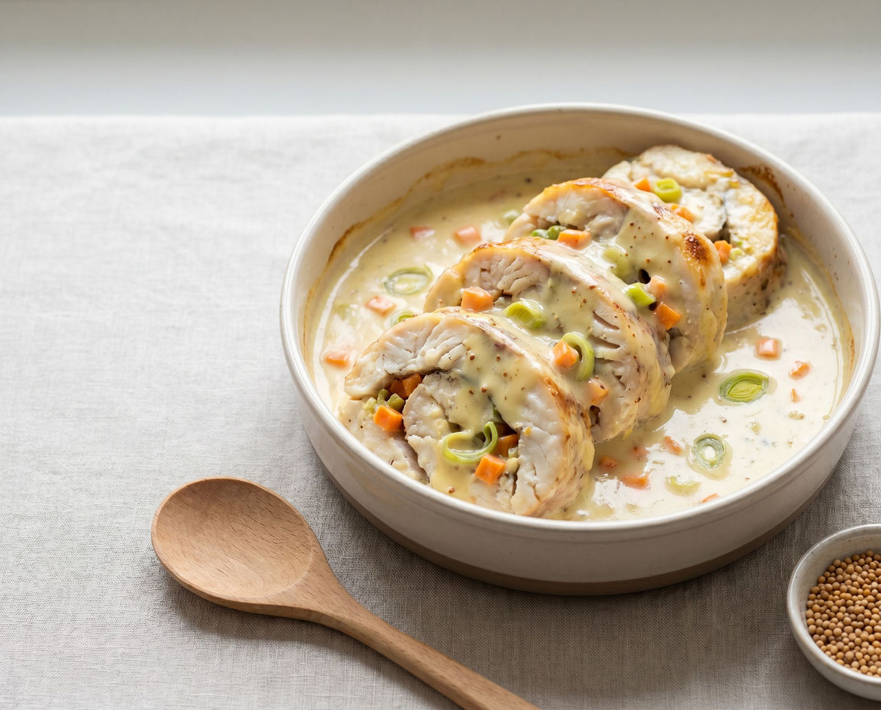 Fish roulade in mustard sauce