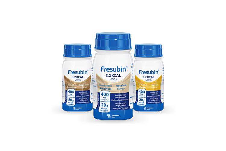 Verschiedene Sorten von Fresubin 3.2 KCAL Drink - verlinkt zu Fresubin 3.2 KCAL Drink (Produkte)
