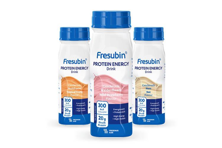 Verschiedene Sorten von Fresubin PROTEIN ENERGY Drink - verlinkt zu Fresubin PROTEIN ENERGY Drink (Produkte)