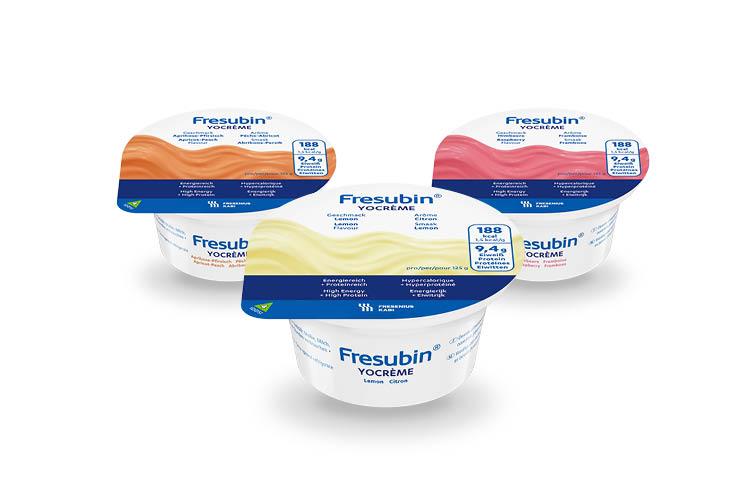 Verschiedene Sorten von Fresubin YOCRÈME - verlinkt zu Fresubin YOCRÈME (Produkte)
