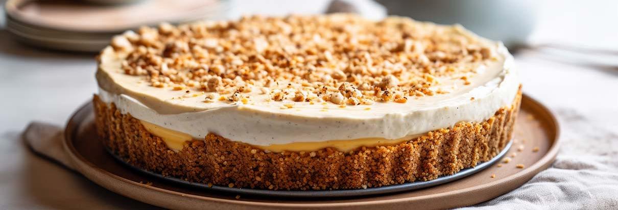 Sahne-Nuss-Torte angerichtet auf einem Kuchenblech