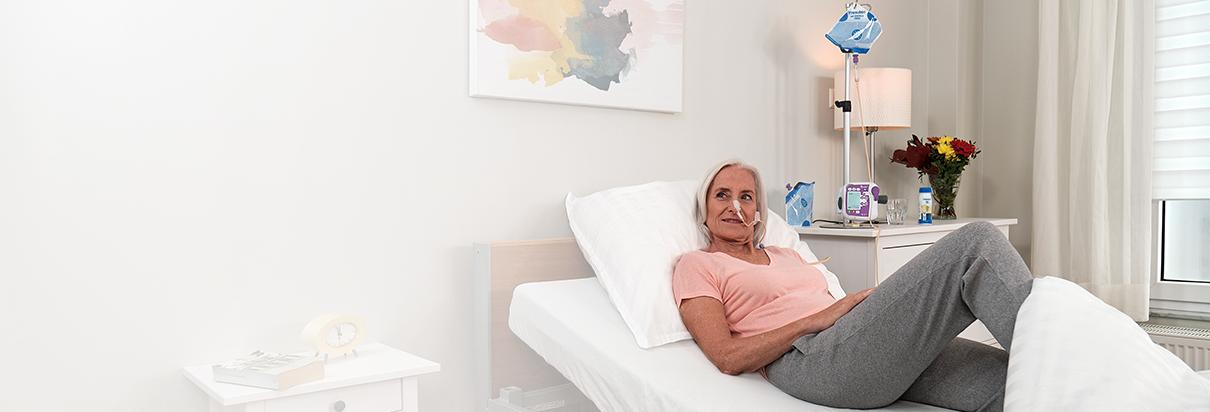 Woman with transnasal feeding tube